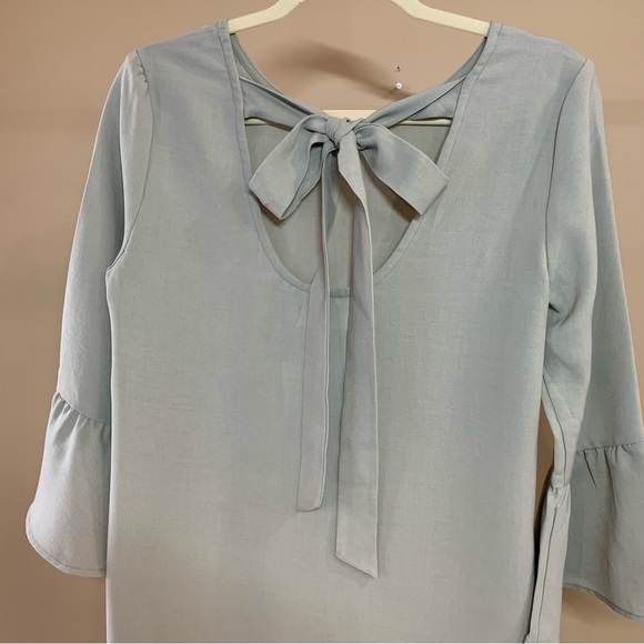 Promesa Ruffle Sleeve,Back Neckline Tie, Soft Sage Green Dress, New With Tags, M - Picture 3 of 11
